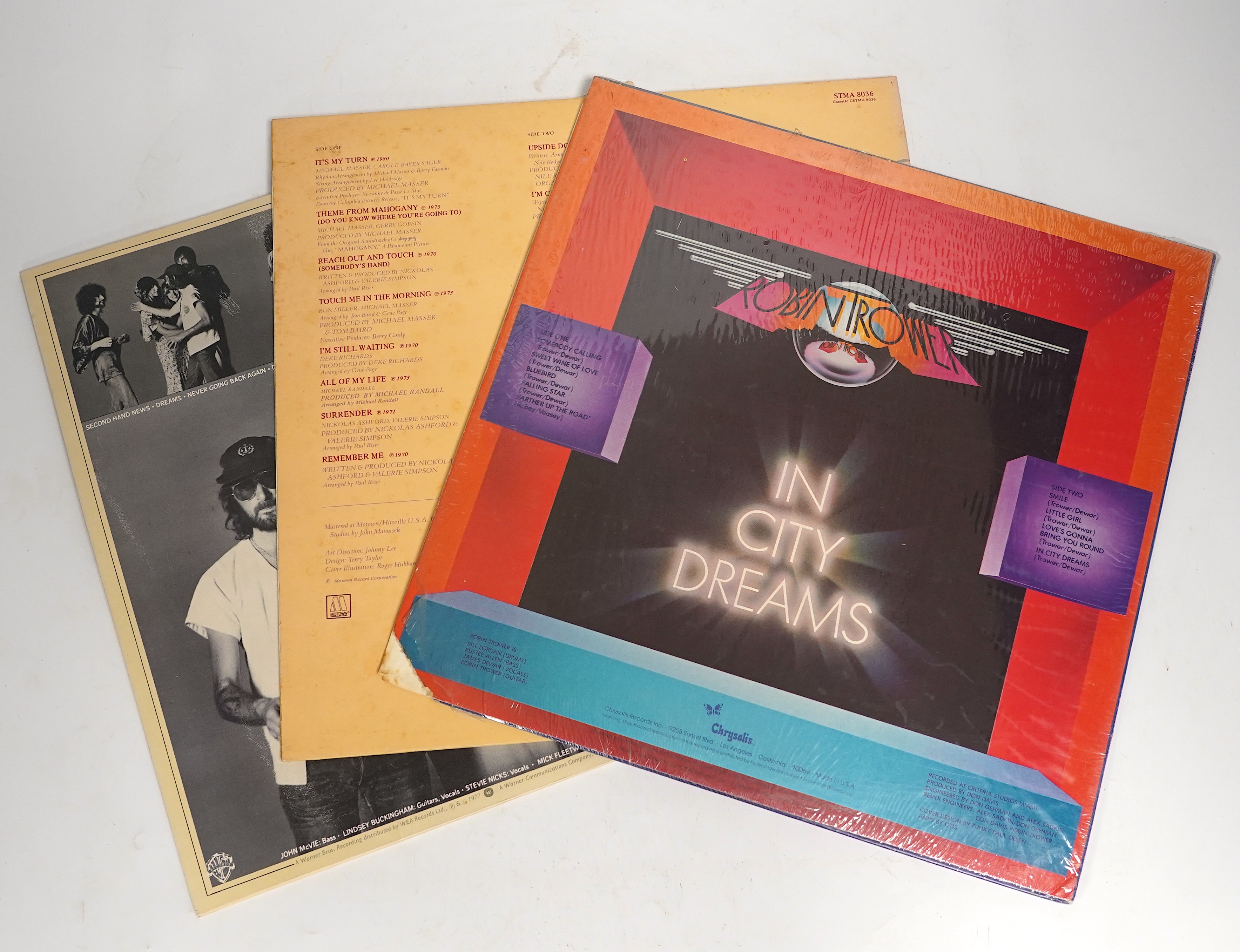 Thirty-seven LP record albums, artists including; Fleetwood Mac, Diana Ross, U2, Vangelis, Joni Mitchell, Jethro Tull, etc. together with nineteen 12” singles